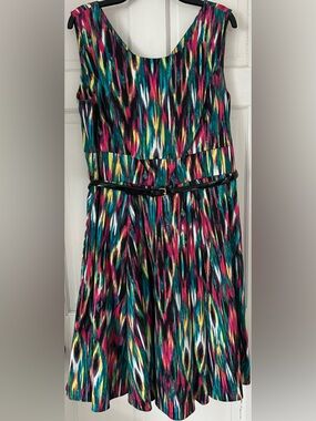 Calvin Klein Fit & Flare Dress
14W Multicolor Vibrant Print w/ Belt & Pockets